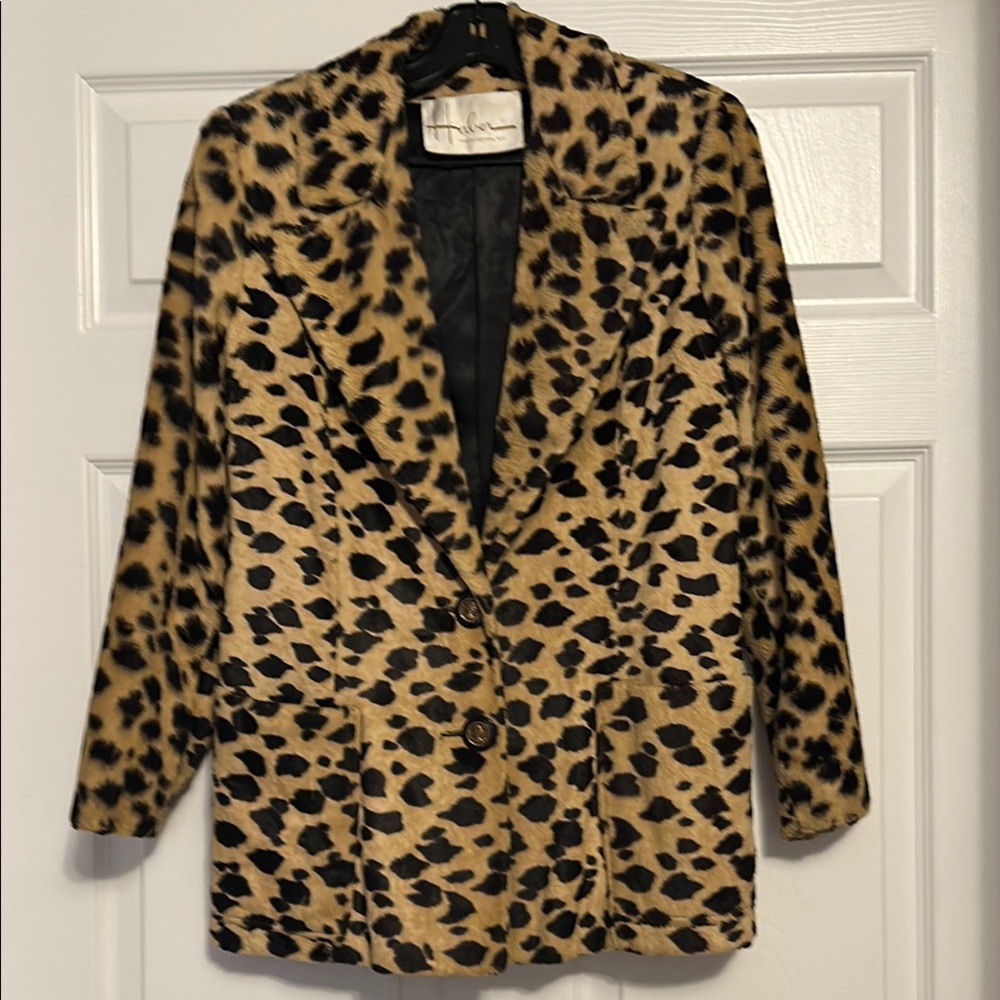 Haber Faux Fur Leopard Print Women's Blazer Jacket, Size not listed.